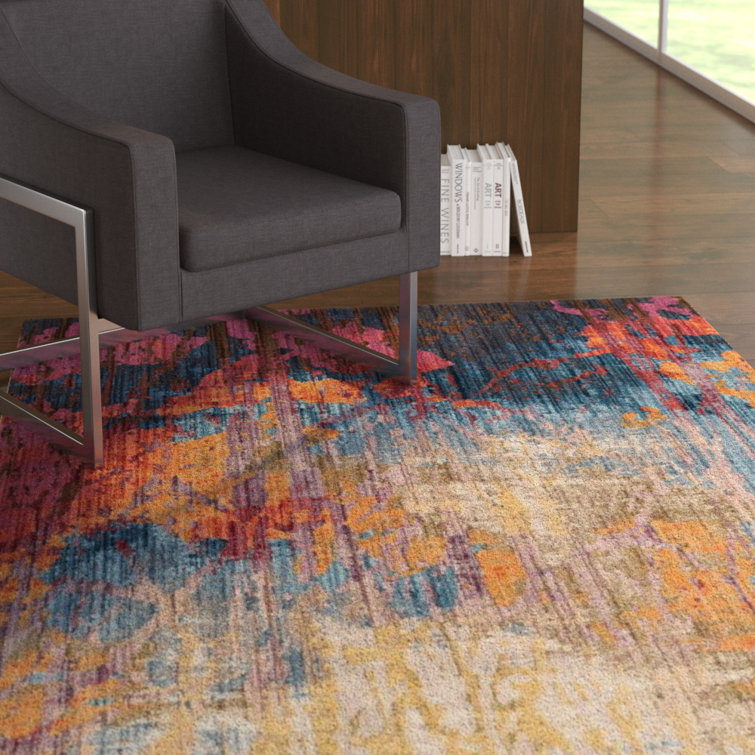 Ebern Designs Burch Abstract Blue/Rust Area Rug & Reviews Wayfair